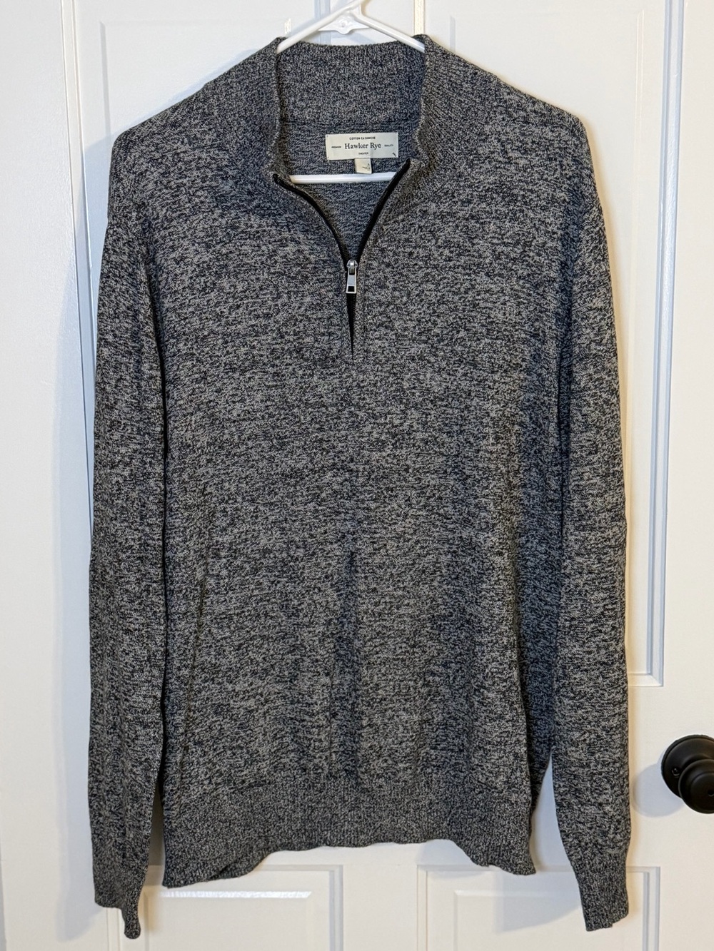 Hawker Rye Men’s Large Heather Gray Cotton Cashmere Quarter Zip Sweater